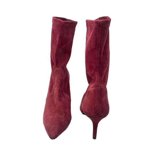 NWOB Stuart Weitzman Suede Maroon Red Cling Sock Heeled Boot Size 10.5 - Picture 5 of 11